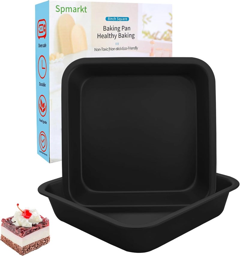 Spmarkt 2-Pack 8x8 Square Cake Pan, Nonstick Brownies Square Cake Pan, 8 inch Square Baking Pan for Making Meat Dishes, Square Cake Pan for Beginners, Easy to Clean - Image 1